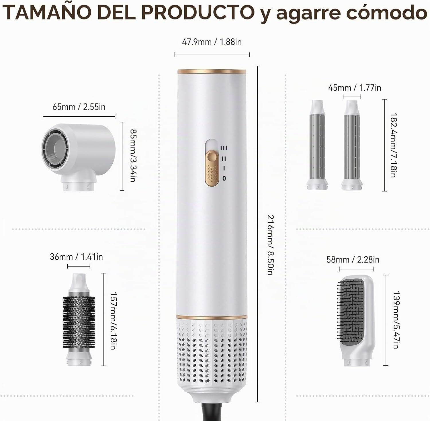 61LAgqxou2L._AC_SL1500_ Cepillo Secador de Pelo 5 en 1, Cepillo De Aire Caliente Multifunción, 1000W Air Styler Set, Hair Styler, Rizador Pelo Automatico, Thermal Brush para Volumen, Doblar, Suavizar, Secar - Imagen 2