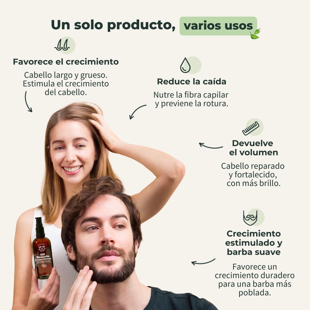 61PgojbHqzL._AC_SL1080_ BIONOBLE Aceite de Romero para el Cabello Bio, Puro - Crecimiento - 50ml - Imagen 3