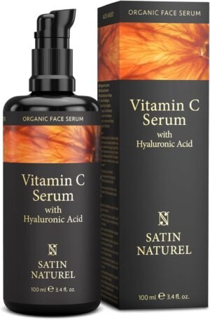 Satin Naturel Serum Vitamina C con Acido Hialuronico 100ml - Serum Antimanchas Illuminador para el Rostro Contorno de Ojos y el Escote - Vitamina C Facial Skincare