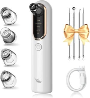Yccu Succionador de Puntos Negros, Limpiador de Poros Eléctrico, 4 Modos de Limpieza Facial y Nasal, Kit de Espinillas para Eliminar Comedones y Acné Graso