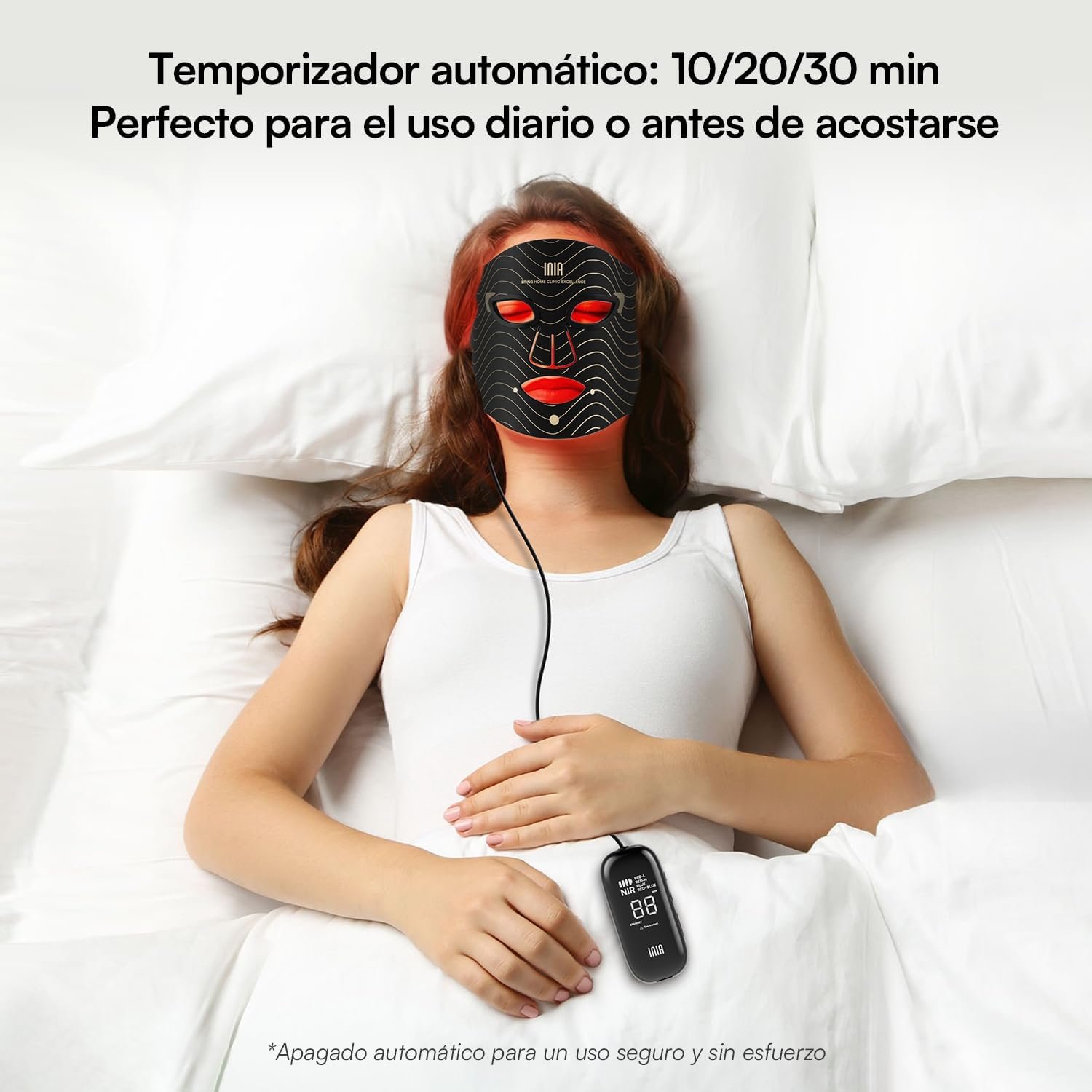 71SWlAsV9OL._AC_SL1500_ INIA GLOW Máscara LED Facial, Luz Roja y Azul, 3 Modos, 220 LEDs - Imagen 5