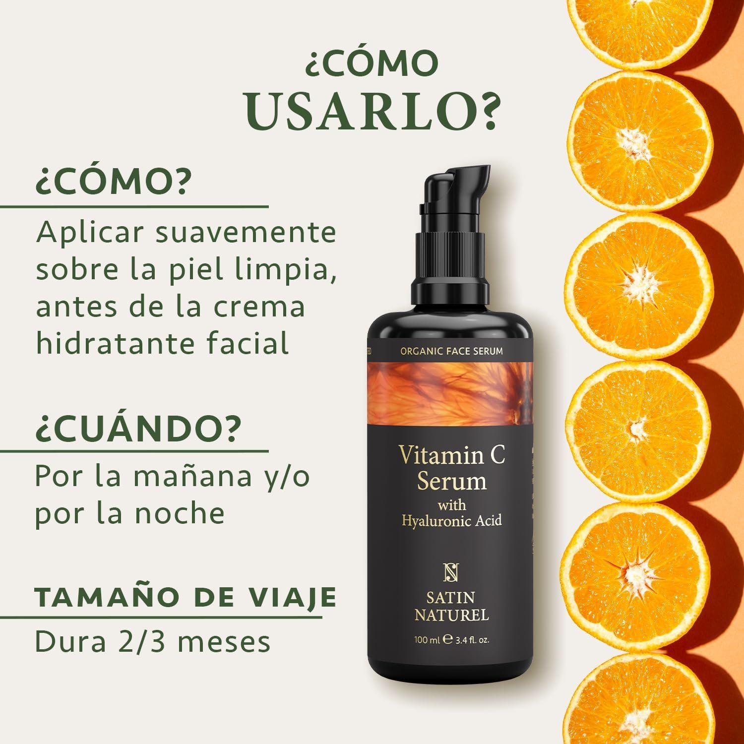 71aebD0FqgL._AC_SL1500_ Satin Naturel Serum Vitamina C con Acido Hialuronico 100ml - Serum Antimanchas Illuminador para el Rostro Contorno de Ojos y el Escote - Vitamina C Facial Skincare - Imagen 3