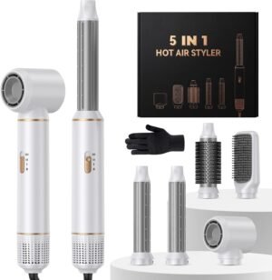 Cepillo Secador de Pelo 5 en 1, Cepillo De Aire Caliente Multifunción, 1000W Air Styler Set, Hair Styler, Rizador Pelo Automatico, Thermal Brush para Volumen, Doblar, Suavizar, Secar