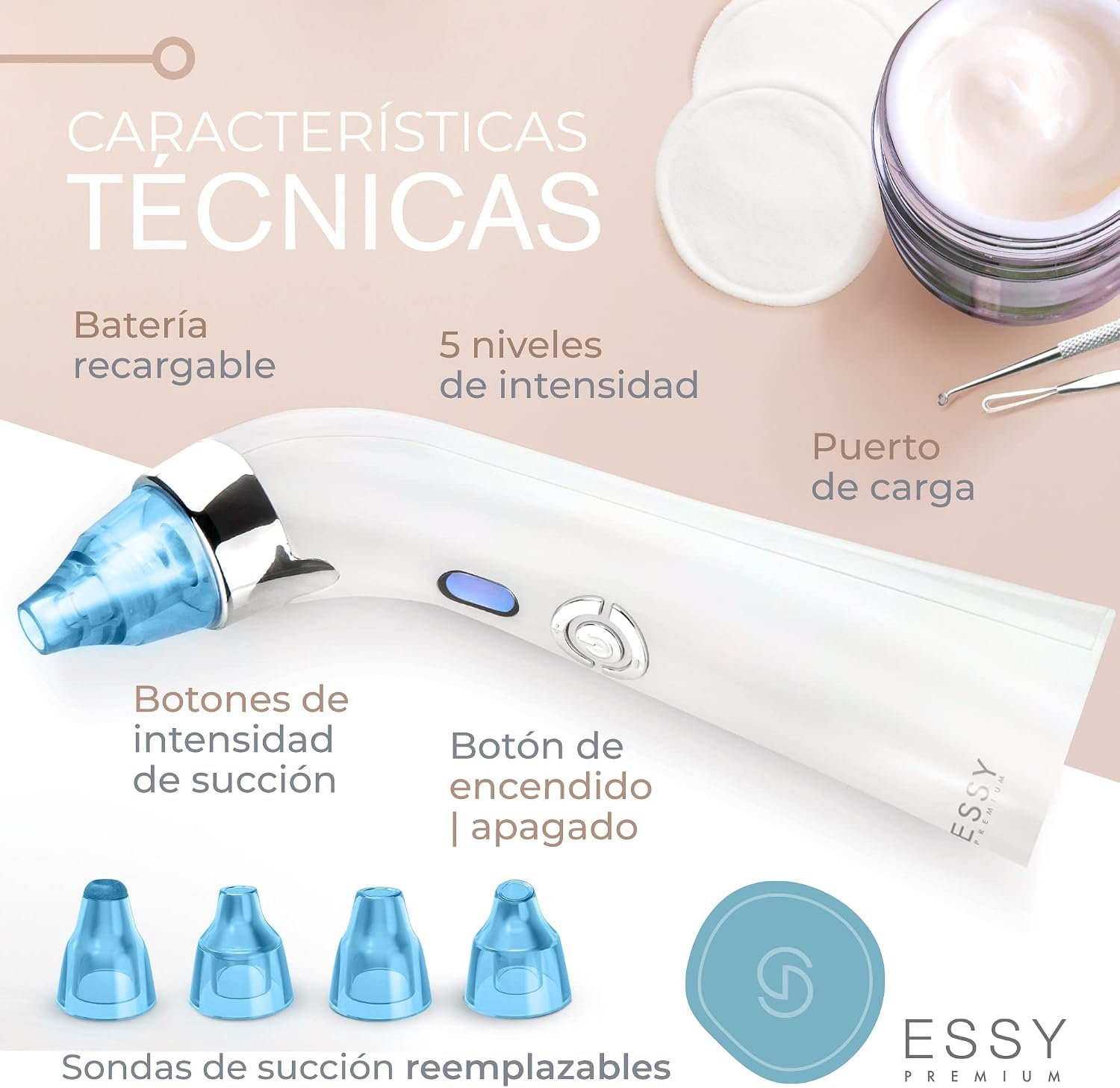 71jtdjMgrSL._AC_SL1500_ Essy Succionador de Puntos Negros y Espinillas para Limpieza Facial (Azul) - Imagen 4