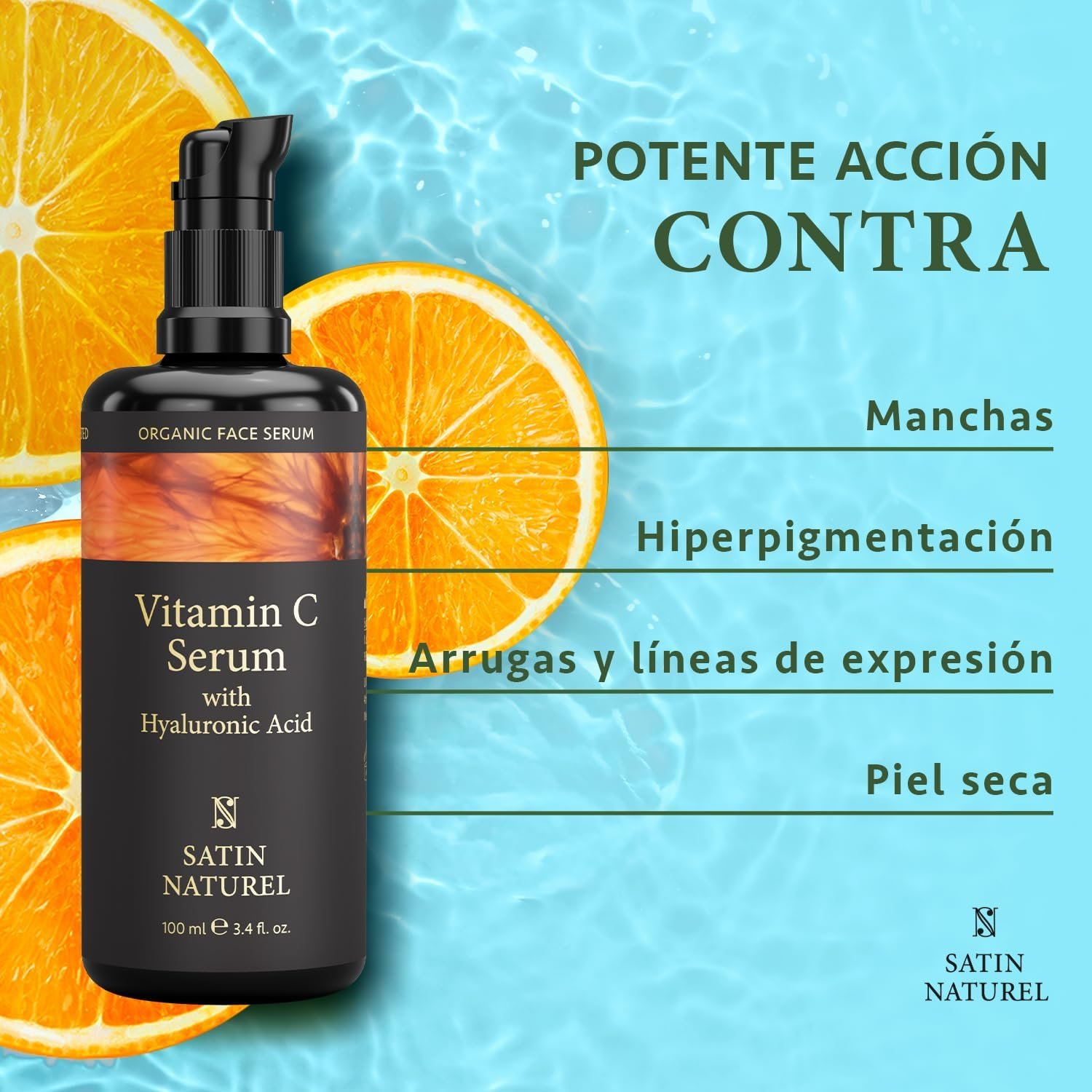 71vx98Mec+L._AC_SL1500_ Satin Naturel Serum Vitamina C con Acido Hialuronico 100ml - Serum Antimanchas Illuminador para el Rostro Contorno de Ojos y el Escote - Vitamina C Facial Skincare - Imagen 7