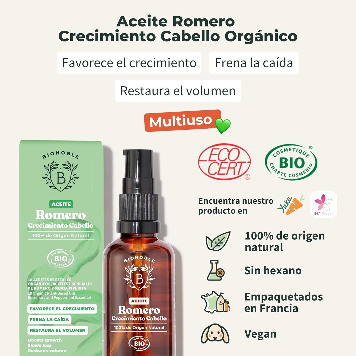 814bTTvRbAL._AC_SL1500_ BIONOBLE Aceite de Romero para el Cabello Bio, Puro - Crecimiento - 50ml - Imagen 8
