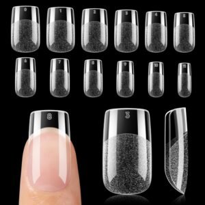 UNA GELLA Puntas de Uñas Cuadradas Cortas 120pcs 12 Tallas, Pre-lijadas de Gel Suave para Extensiones de Uñas DIY para Mujeres
