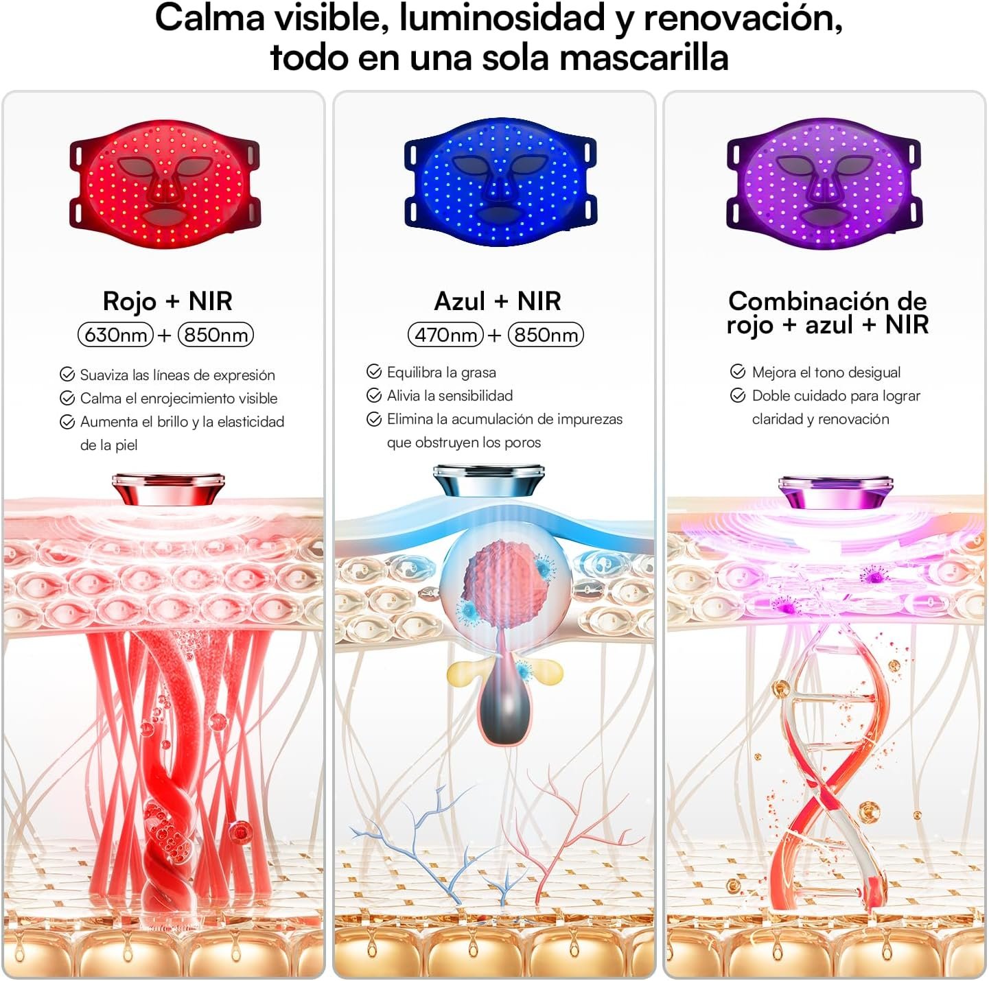 81EbRYG-QfL._AC_SL1500_ INIA GLOW Máscara LED Facial, Luz Roja y Azul, 3 Modos, 220 LEDs - Imagen 7