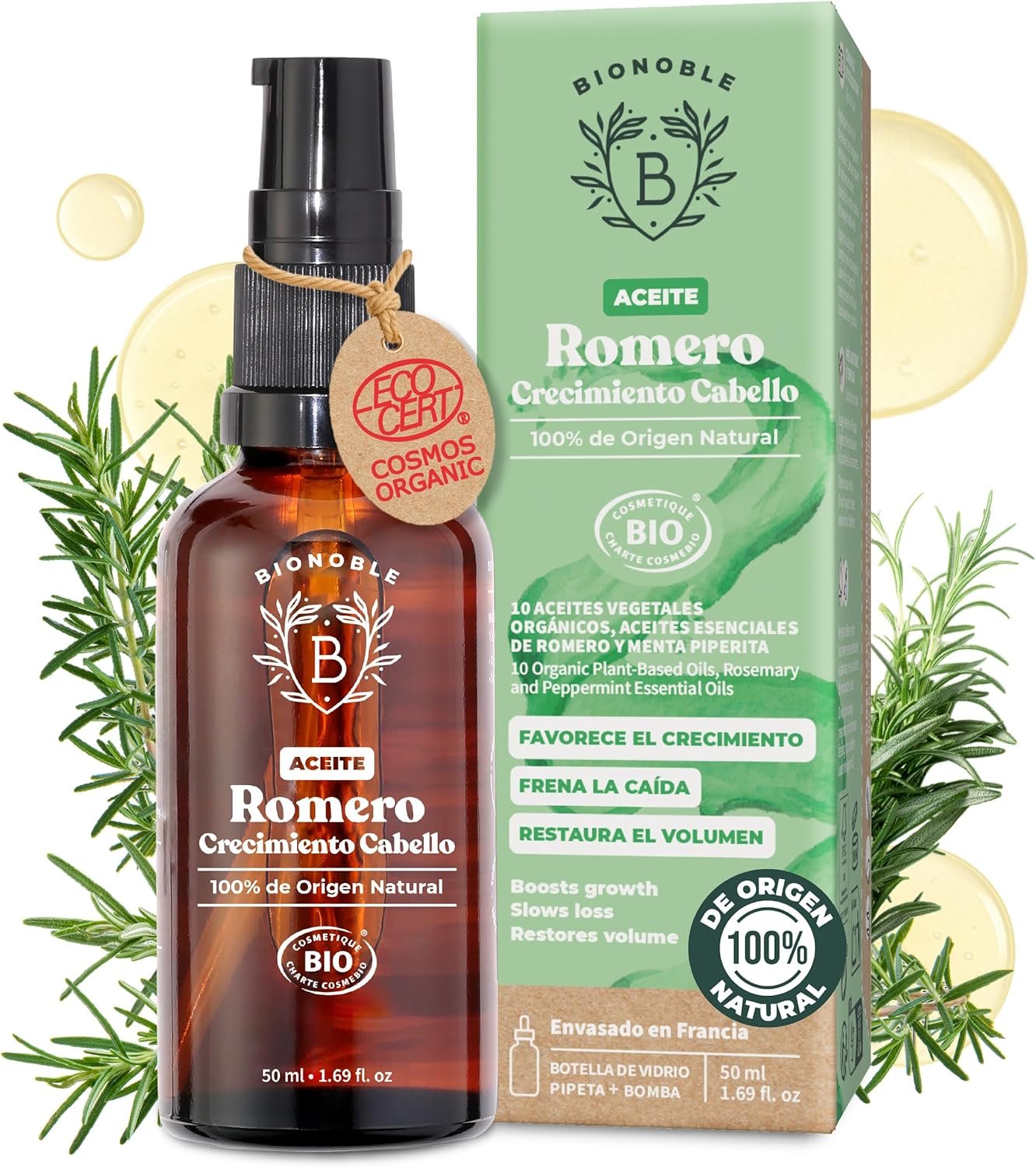 81VTVrTV-uL._AC_SL1500_ BIONOBLE Aceite de Romero para el Cabello Bio, Puro - Crecimiento - 50ml